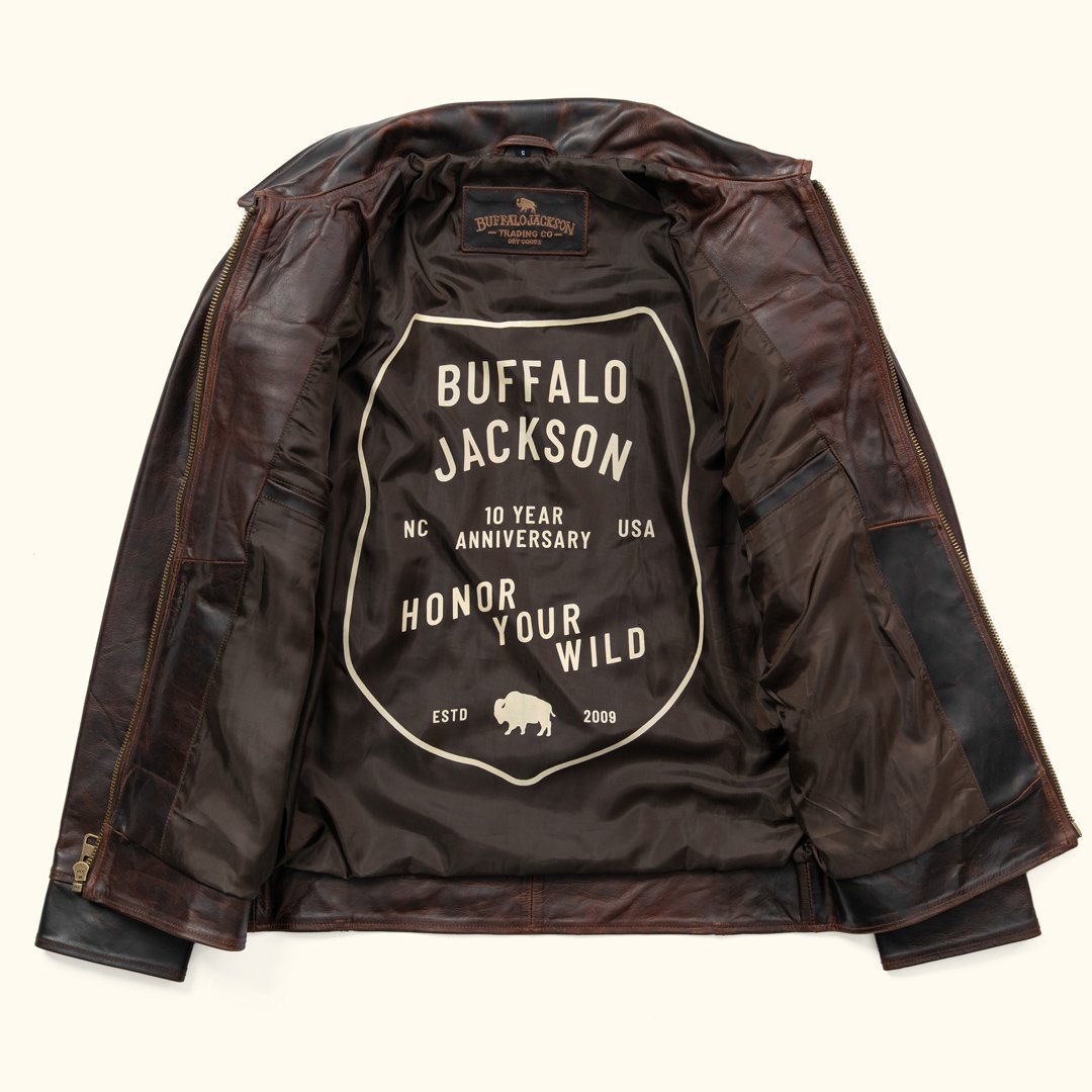 Buffalo Jackson Trading Co. Limited Edition Shearling Leather Bomber Jacket | Brown - XXL