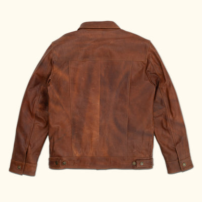 Vintage brown leather trucker jacket