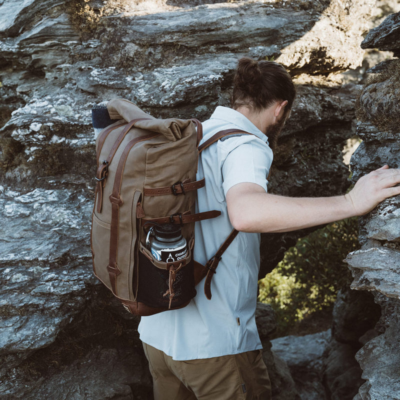 Dakota Waxed Canvas Roll Top Backpack - Khaki | Buffalo Jackson