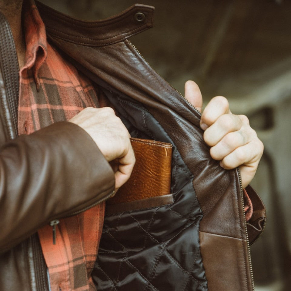 thumbnail image 2 of Men's Brown Lambskin Leather Jacket With Quilting #MA5501QN – Jamin 2 of 12
