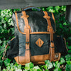 Outdoors Waxed Canvas Backpack | Navy Charcoal w/ Saddle Tan Leather