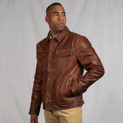 Vintage leather denim jacket