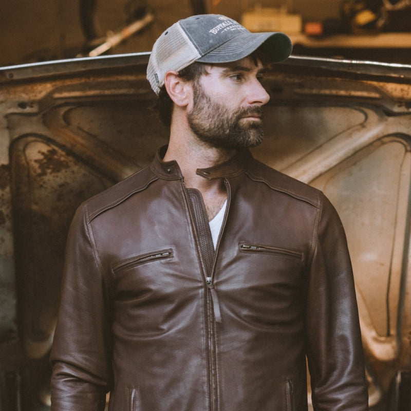 Black Genuine Leather Moto Jacket for Men In Europe