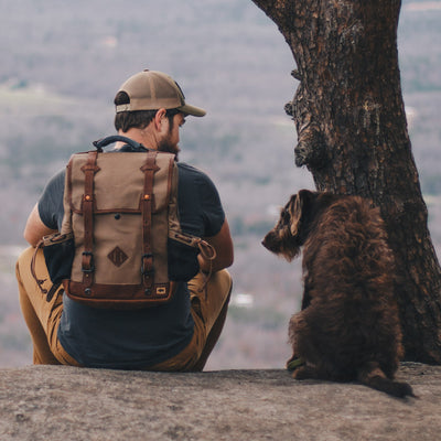 Rugged Canvas Commuter Backpack | Field Khaki w/ Chestnut Brown Leather hover