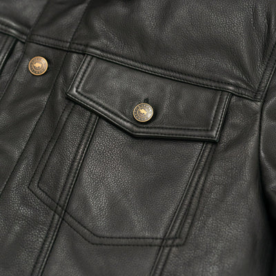 Mens leather trucker jacket in black