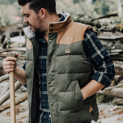 Jackson Vest w/ Sherpa Collar - Green and Khaki hover