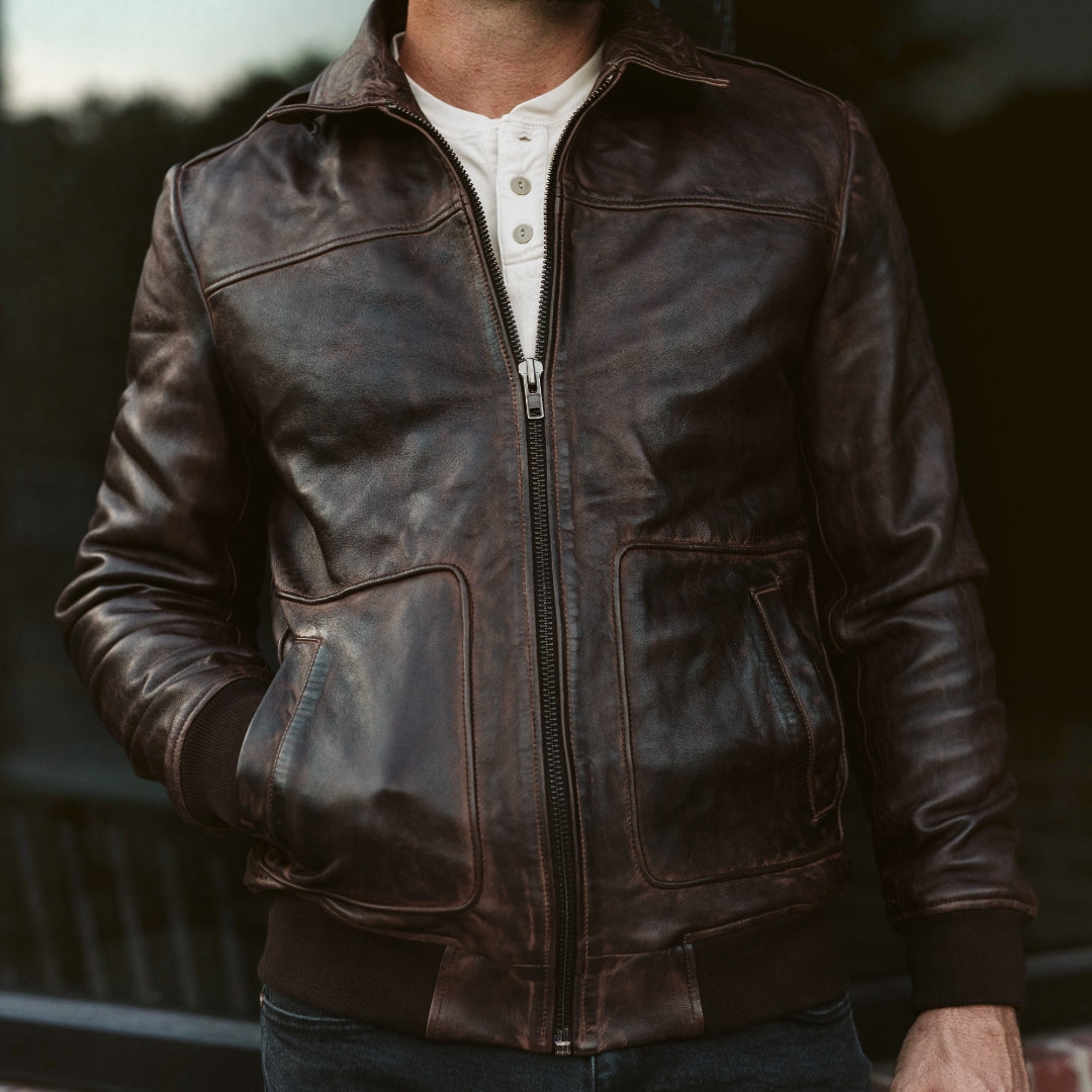 Vintage Brown Leather Bomber Jacket | Buffalo Jackson