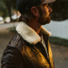 Sherpa Collar | Ranger Leather Bomber Jacket | Distressed Brown