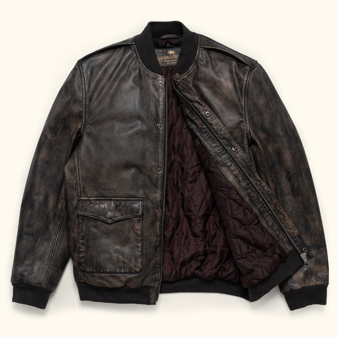 Rebel Leather Bomber Jacket | Distressed Black
