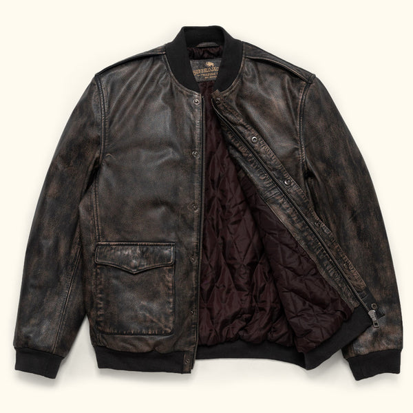 Leather Bomber Jacket in Distressed Black (The Rebel Bomber Jacket)