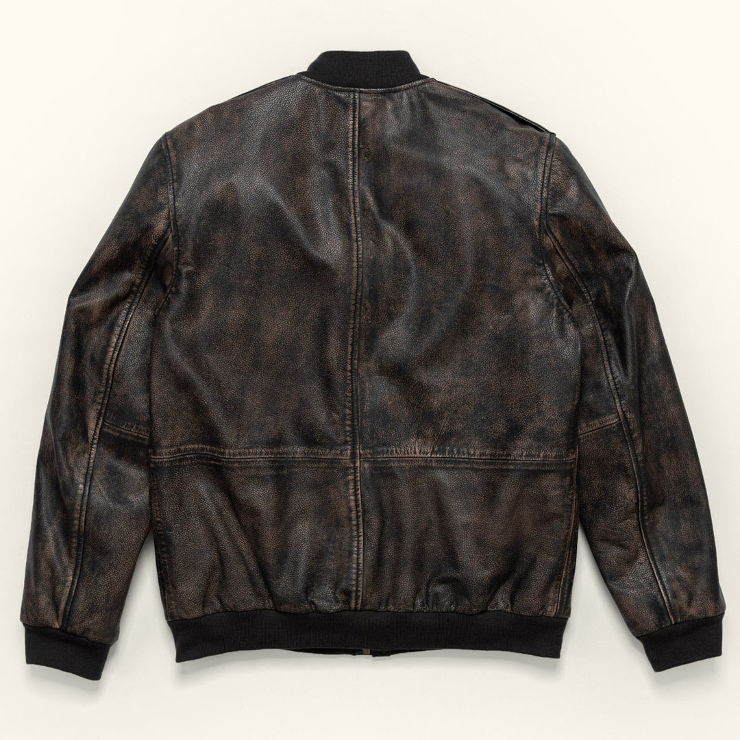 Rebel Leather Bomber Jacket   Distressed Black