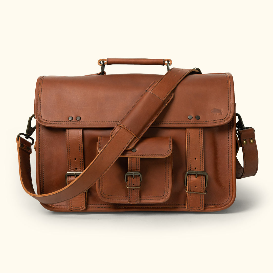 Roosevelt Buffalo Leather Briefcase Bag | Autumn Brown