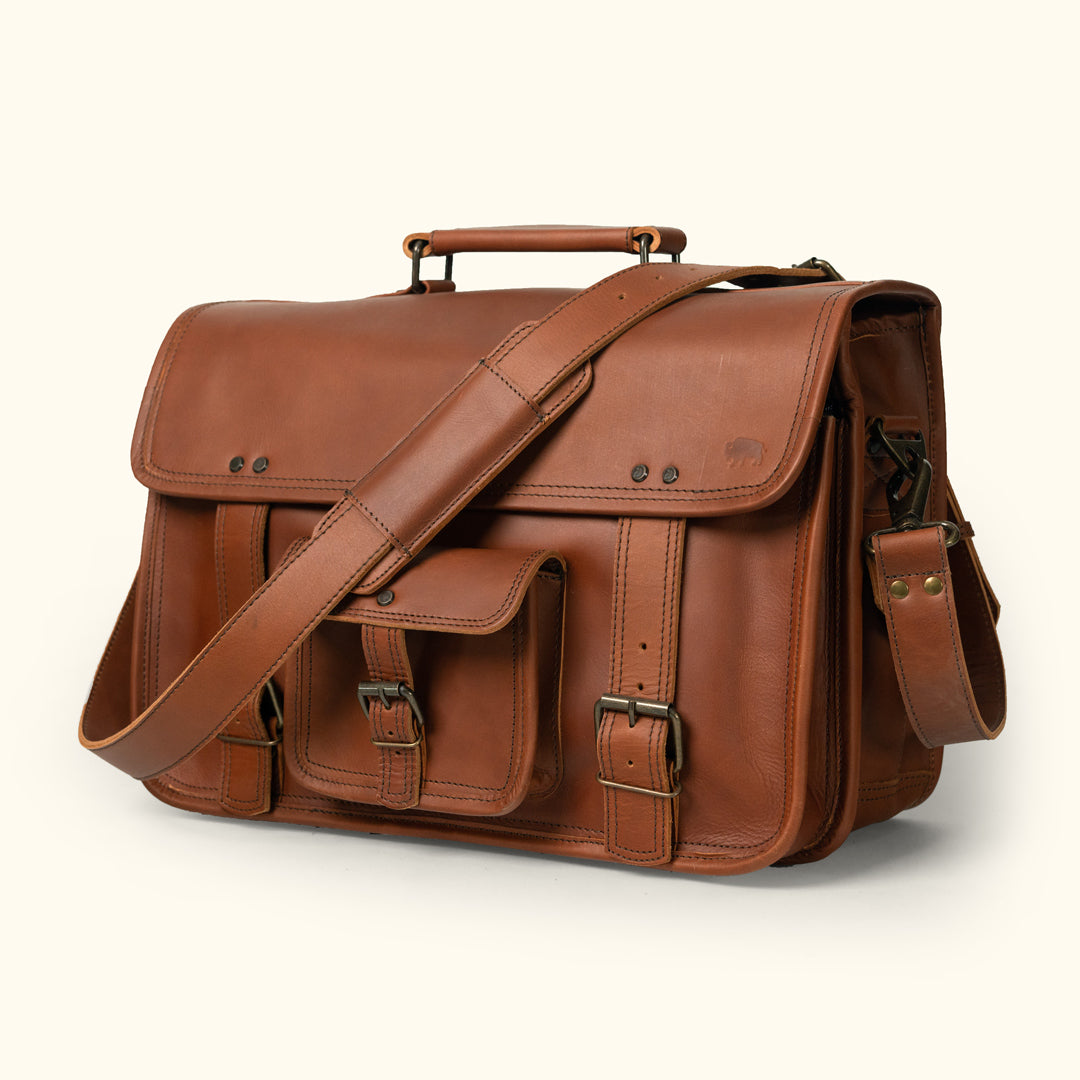 Roosevelt Buffalo Leather Briefcase Bag | Autumn Brown