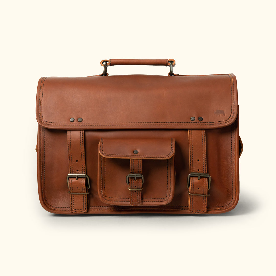 Buffalo Jackson Trading Co. Roosevelt Leather Laptop Messenger Bag | Amber Brown
