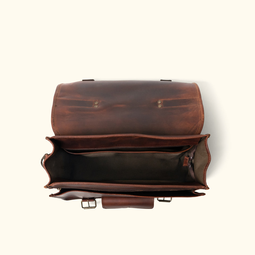Roosevelt Buffalo Leather Briefcase Bag | Dark Oak