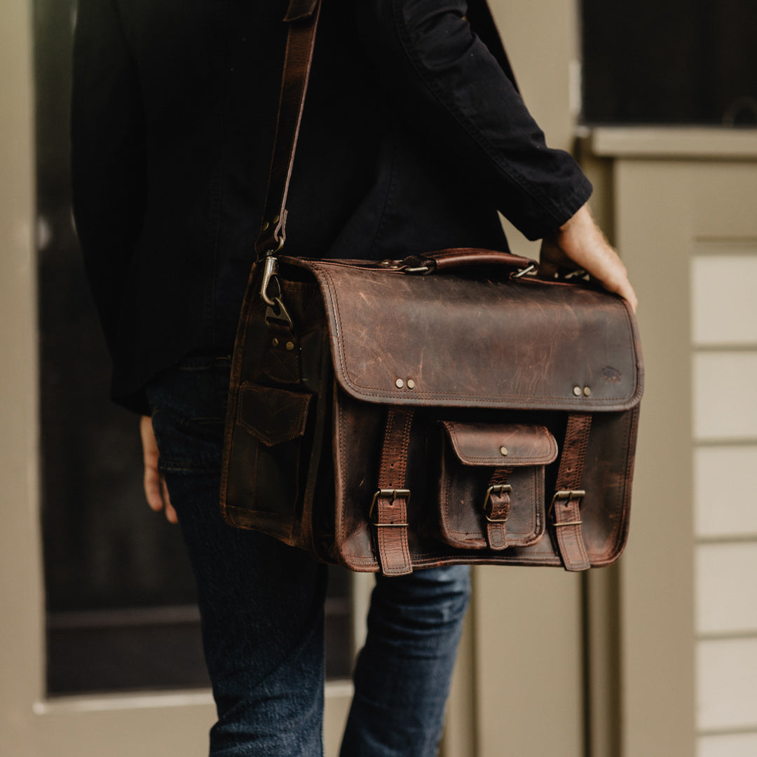 Roosevelt Buffalo Leather Briefcase | Dark Oak | Buffalo Jackson