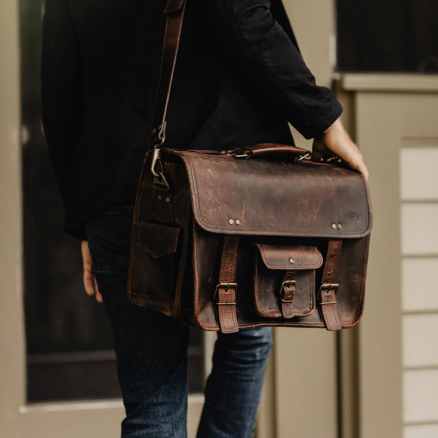 Vintage Leather Briefcase Bag | Dark Oak front