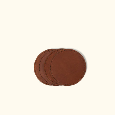 Denver Leather Coasters (Set of 4) - Round | Autumn Brown