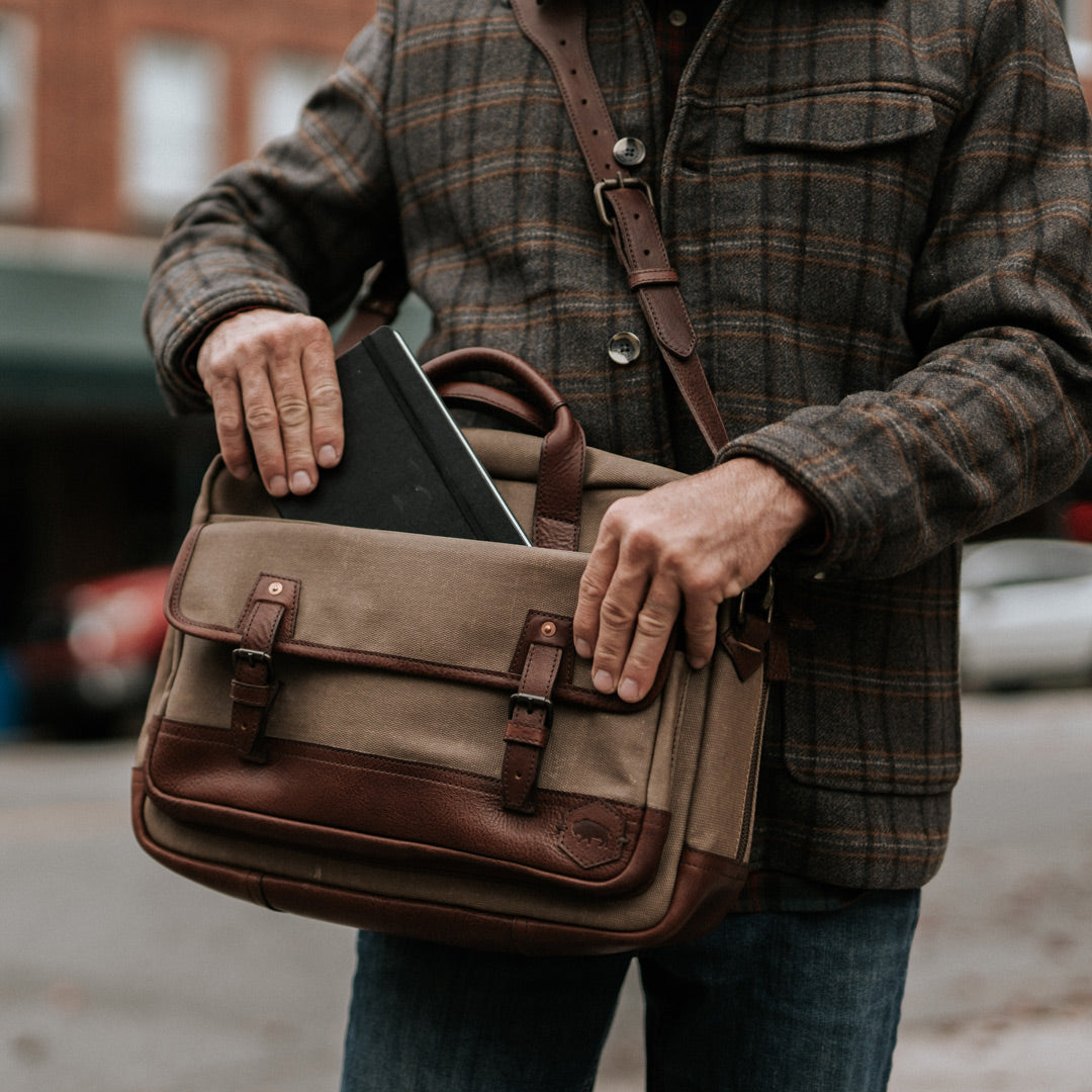 waxed cotton briefcase