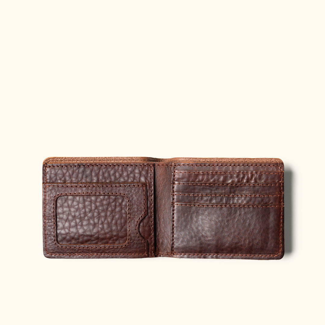 The Bifold Wallet with ID Window Dark Mahogany Bison