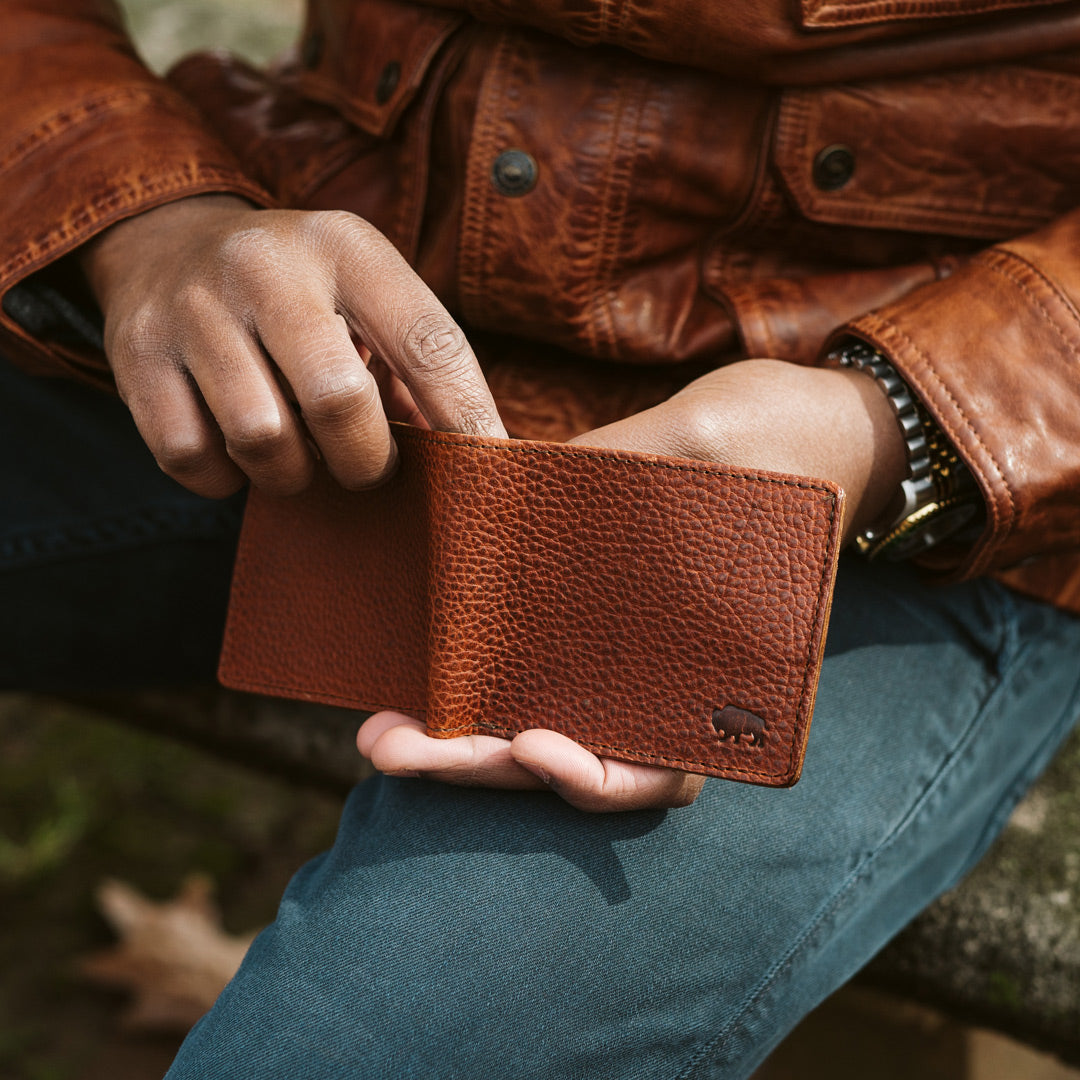 Handmade American Bison Bifold Leather Wallet