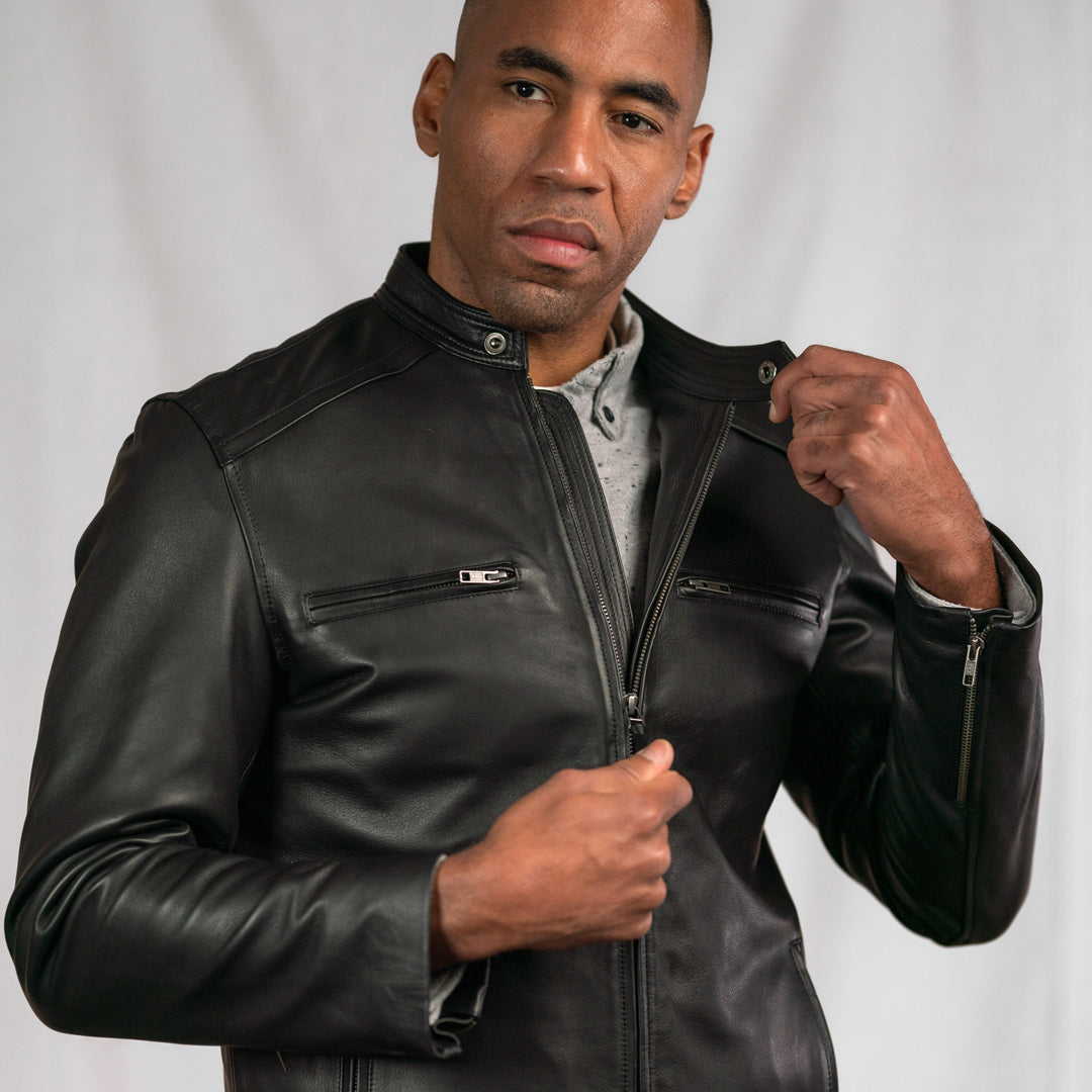 Leather Motorcycle Jacket (Black) Buffalo Jackson