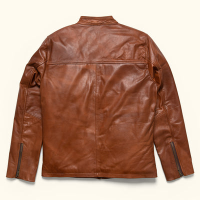 Mens Classic Leather Moto Jacket in tan