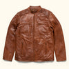 Mens Vintage Moto Leather Jacket - Tan hover