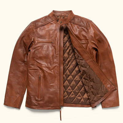 Vintage Leather Moto Jacket in tan