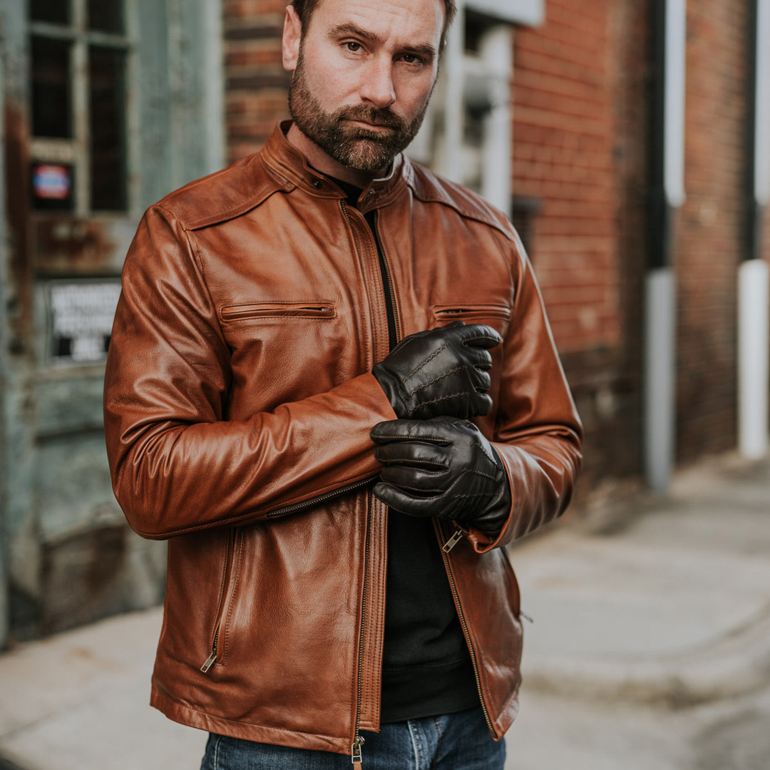 Leather Motorcycle Jacket - Whiskey Brown | Buffalo Jackson