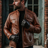 Mens Leather motorcycle Riding Jacket Thompson in Whiskey Tan