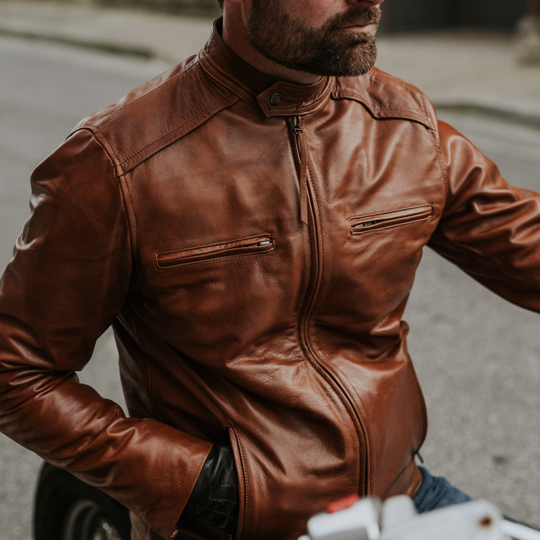 ol Bobber' | Classic Leather Motorbike Jacket | Distressed Charcoal Brown  Full Grain Leather
