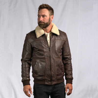 Rugged Brown leather bomber jacket