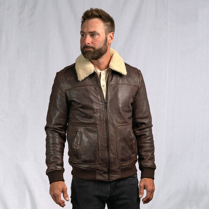 Vintage Brown Leather Bomber Jacket | Buffalo Jackson