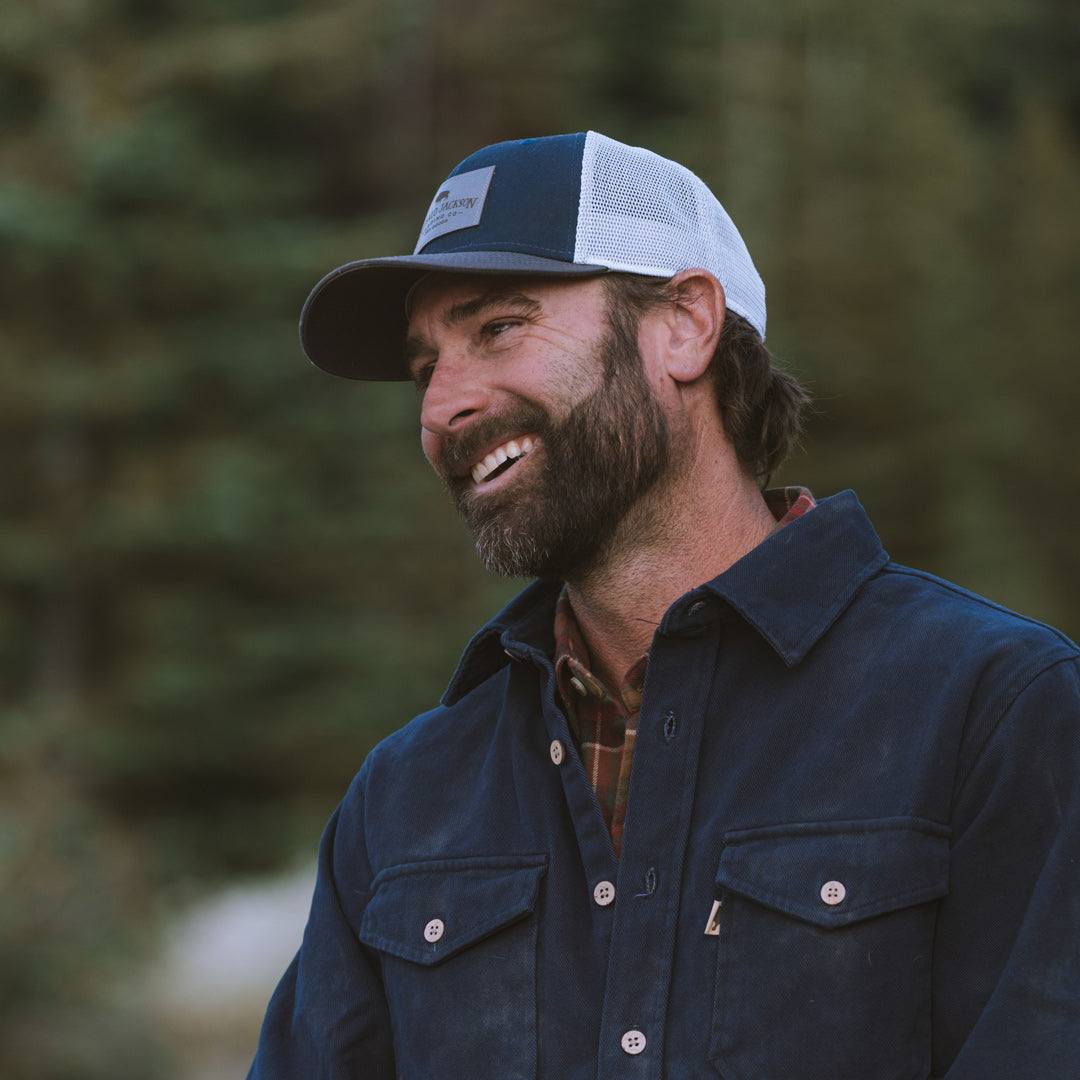 Trucker Leather Gray Patch Hat | Navy and Gray