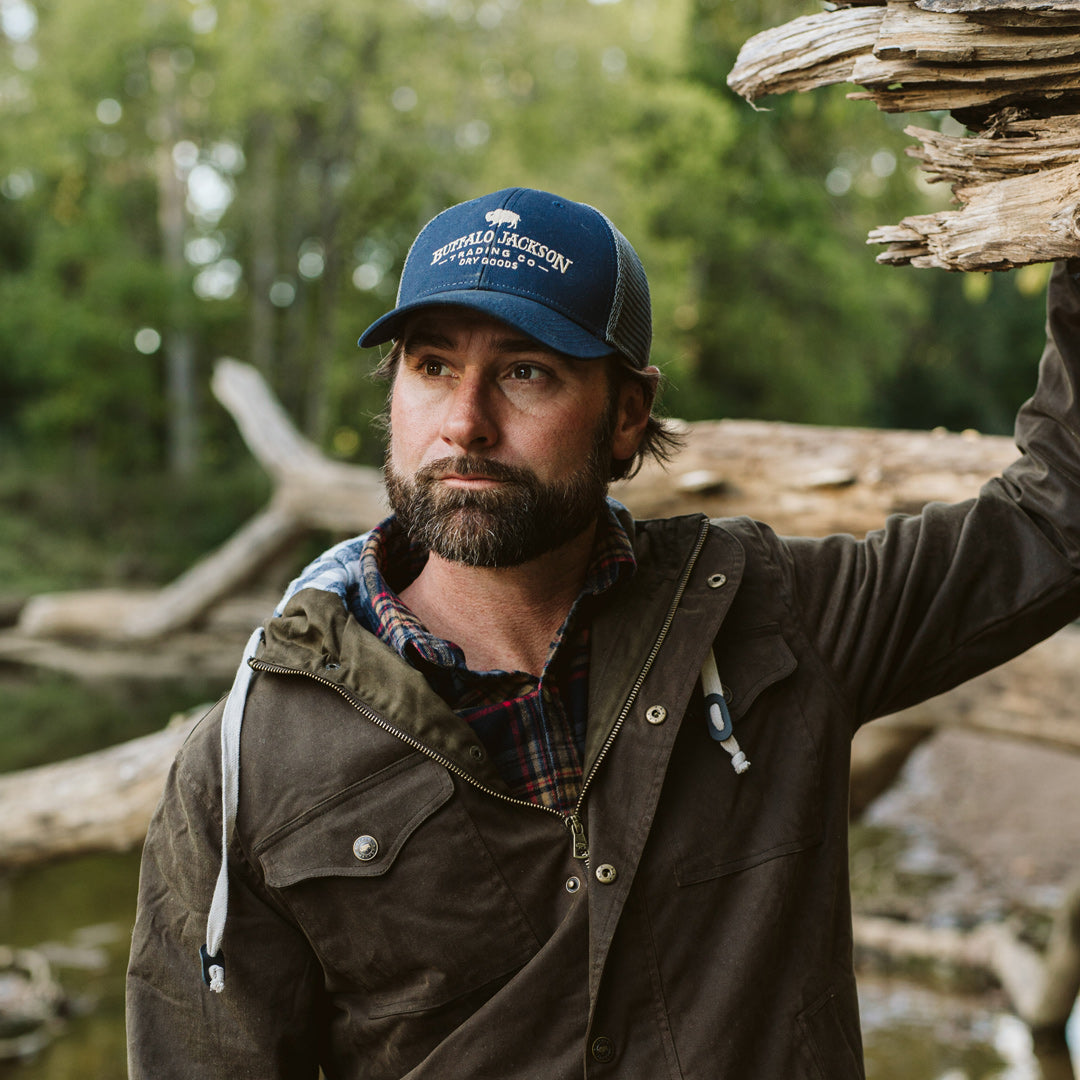 Trucker Patch Hat Navy and Gray Mesh