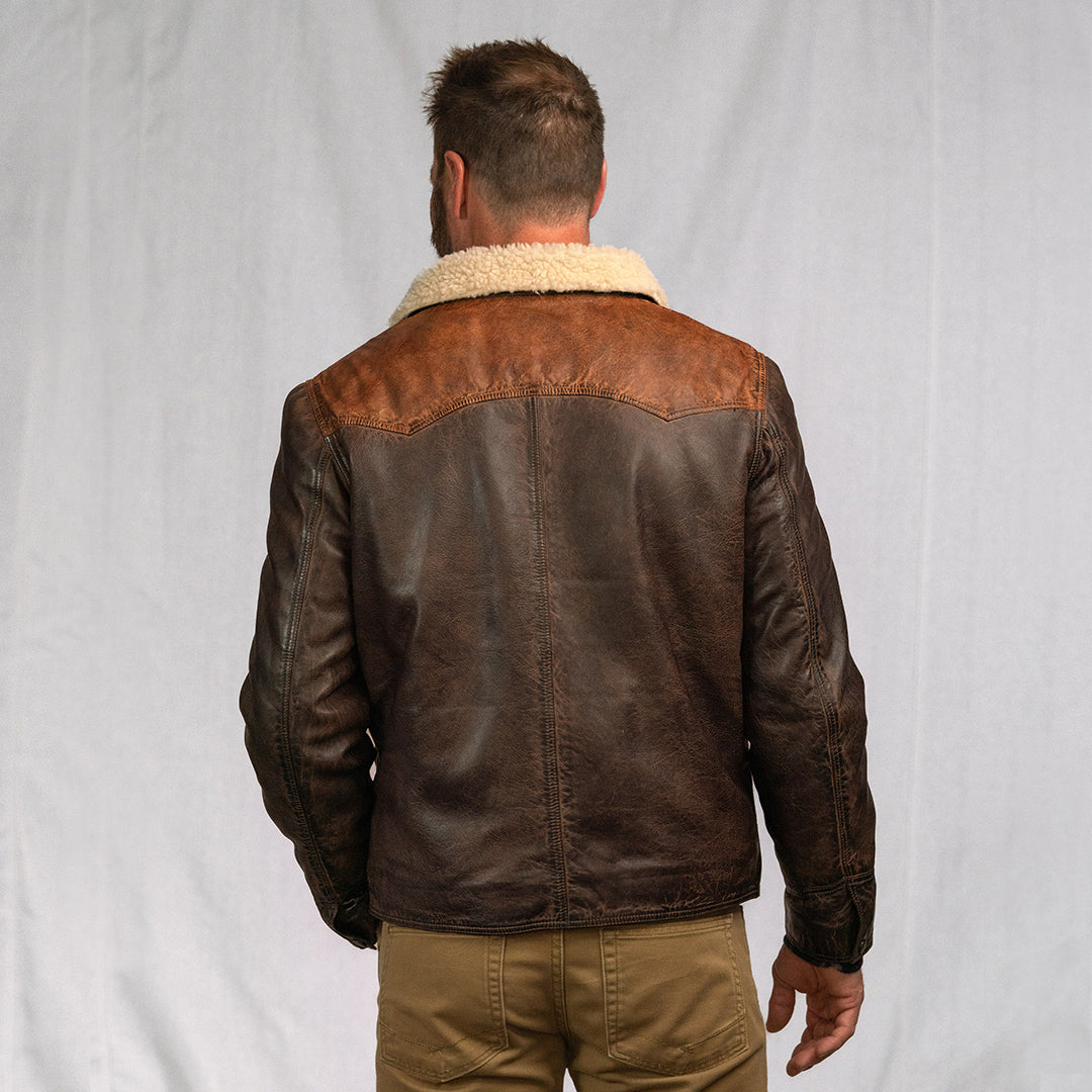 Jackson Leather Sherpa Jacket | Tan & Brown