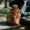 Rugged leather school backpack