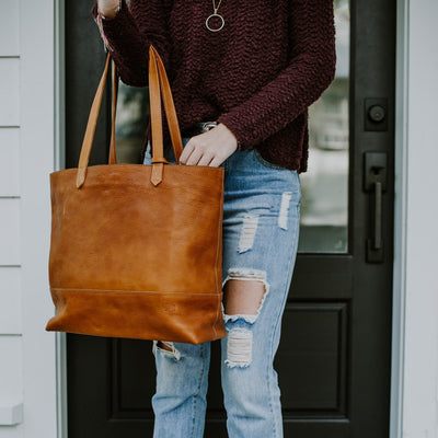 Madison Leather Tote | Saddle Tan hover