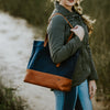 Madison Waxed Canvas Tote | Navy w/ Saddle Tan Leather hover