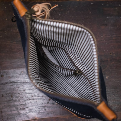 Madison Waxed Canvas Crossbody Foldover Clutch | Navy w/ Saddle Tan Leather