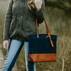 Madison Waxed Canvas Tote | Navy w/ Saddle Tan Leather