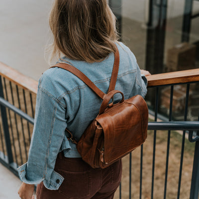Walker Small Leather Backpack | Rustic Tan hover