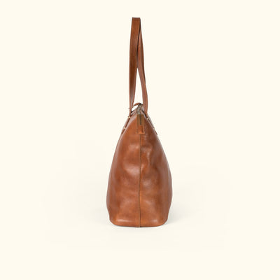 Side View - Walker Leather Tote Bag | Rustic Tan