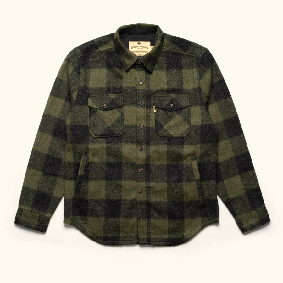 classic mens Yukon Wool Shirt Jac | Green Buffalo Plaid